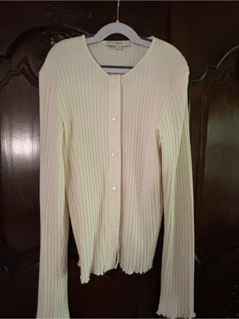 Vince Cream Ribbed Button-Front Cardigan